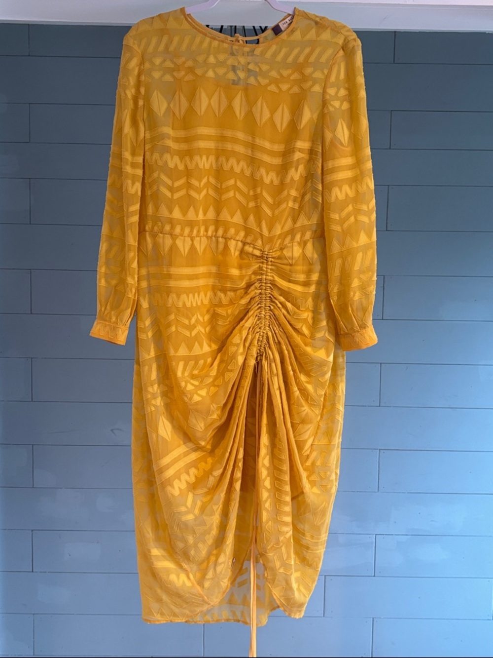 Ted Baker Yellow Ruched Long Sleeve Midi Dress
